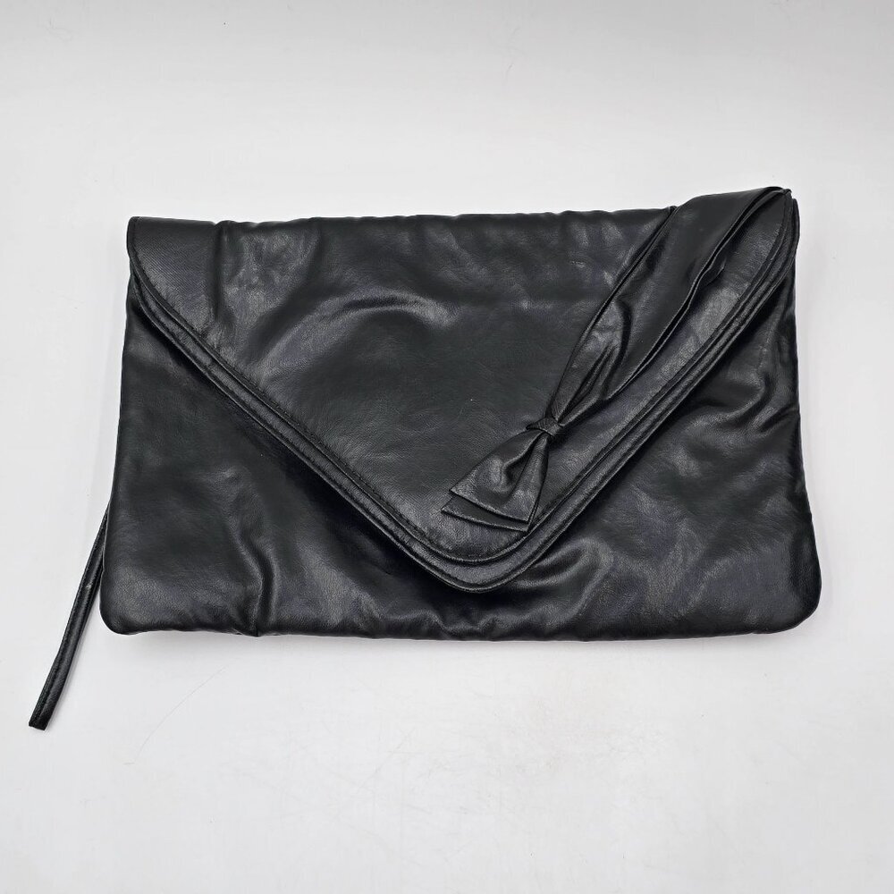 Vintage Pacific Connections Black Vegan Leather Clutch Bag w/ Bow Accent - Picture 1 of 11